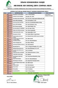 Jadwal Ceramah Tarawih Ramadhan Masjid Abu Bakar