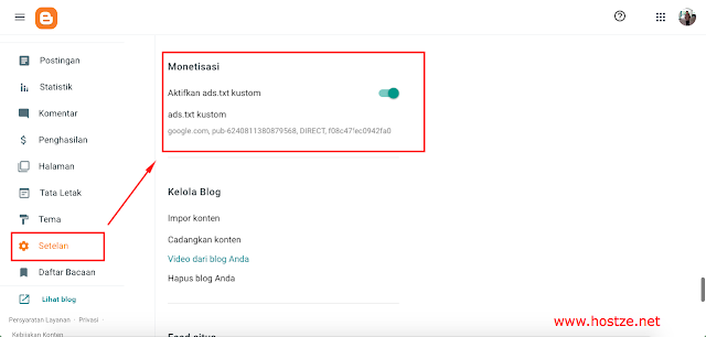 Setelan Monetisasi ADS.TXT Kustom di Blogger - hostze.net