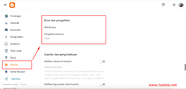 Setelan Pengalihan di Blogger - hostze.net