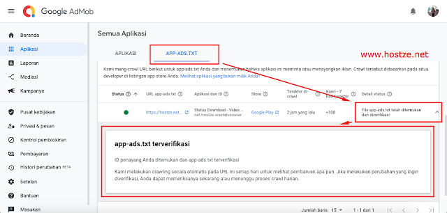 Aplikasi yang sudah terverifikasi dengan app-ads.txt - hostze.ner